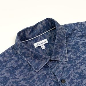 Peter Millar Men’s Mountainside Fir Camo Chambray L/S Shirt Size XL Blue
